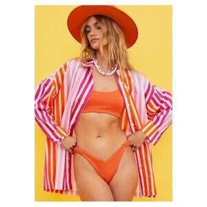 Beach Riot Alexa Striped Button Down Bathing Suit‎ Cover Up LP
